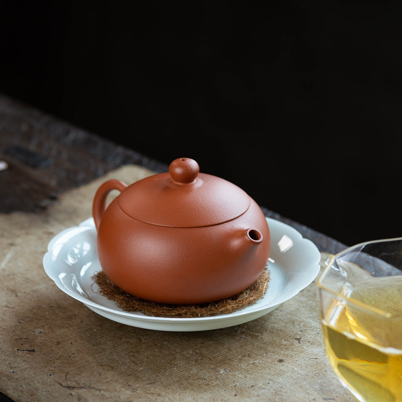 Ceainic Yixing din lut mov – stil plat Xi Shi, din minereu brut, set de ceai în cutie cadou, pictat manual