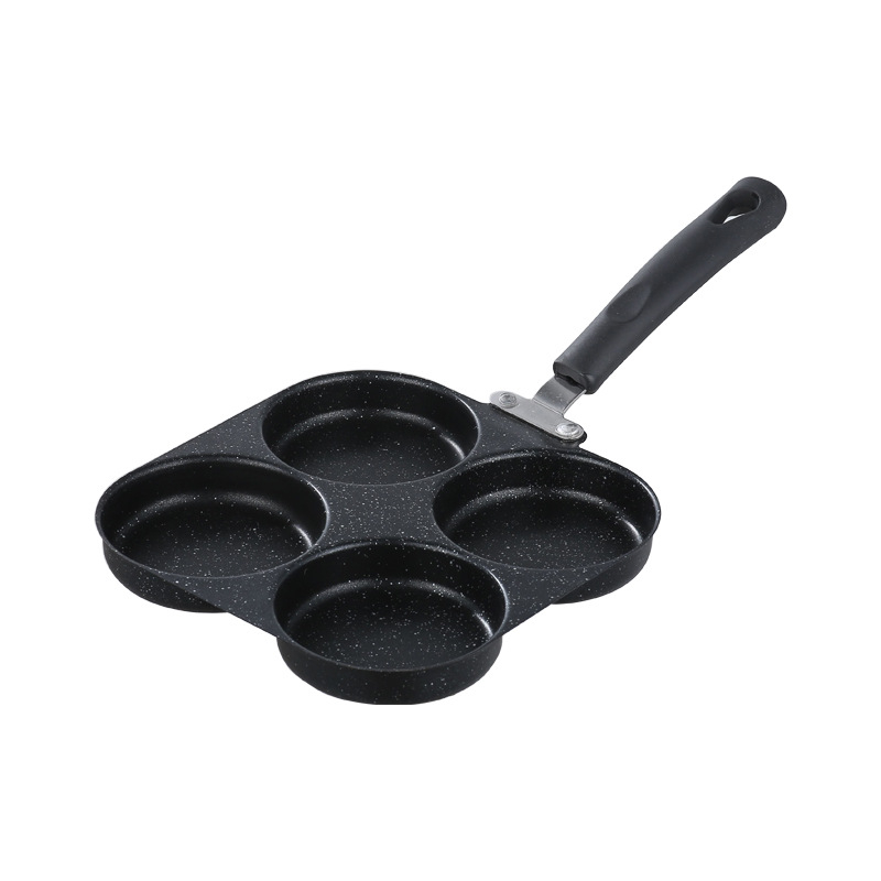 Tigaie din Maifan cu patru găuri pentru ouă, antiaderentă, ideală pentru mic dejun, dumplings de ou și mini burgeri, fund plat