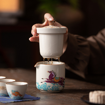 Set de ceai Ru Kiln pentru călătorii, portabil, cu oală și patru cești, echipament de exterior, cadou de sărbătoare