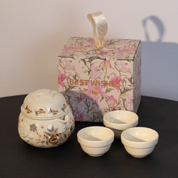 Set ceramic de ceai pentru călătorii, ceainic cu mâner și trei cești, în stil național