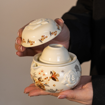 Set ceramic de ceai pentru călătorii, ceainic cu mâner și trei cești, în stil național
