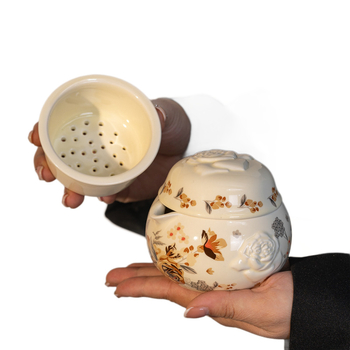 Set ceramic de ceai pentru călătorii, ceainic cu mâner și trei cești, în stil național