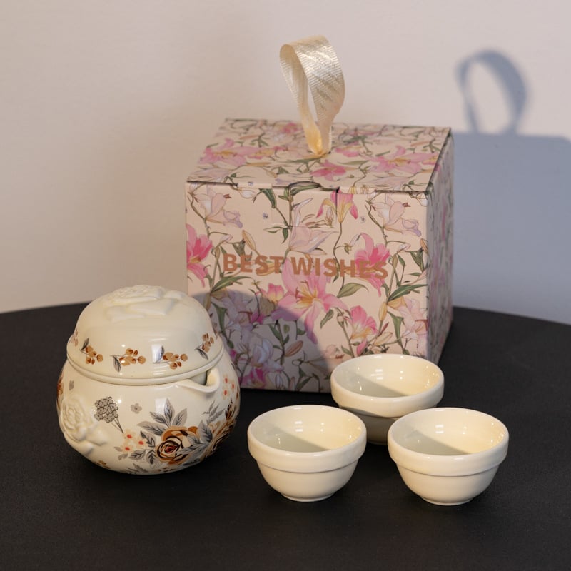 Set ceramic de ceai pentru călătorii, ceainic cu mâner și trei cești, în stil național