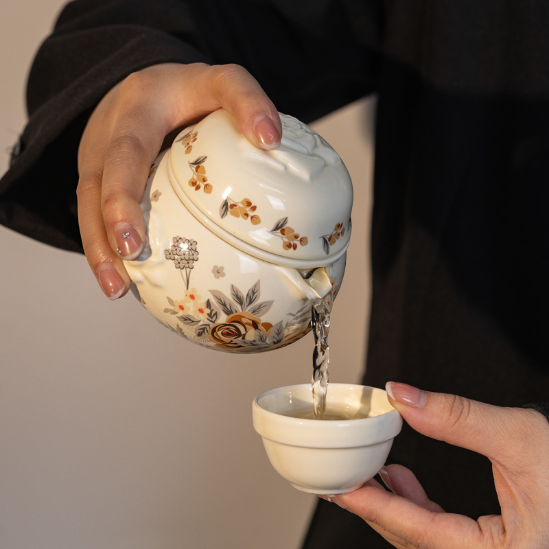 Set ceramic de ceai pentru călătorii, ceainic cu mâner și trei cești, în stil național