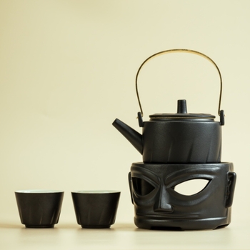 Set ceramic pentru încălzire ceai cu bază încălzită de lumânare, stil retro, pentru 4 persoane