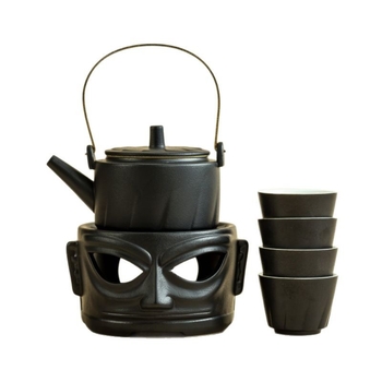 Set ceramic pentru încălzire ceai cu bază încălzită de lumânare, stil retro, pentru 4 persoane