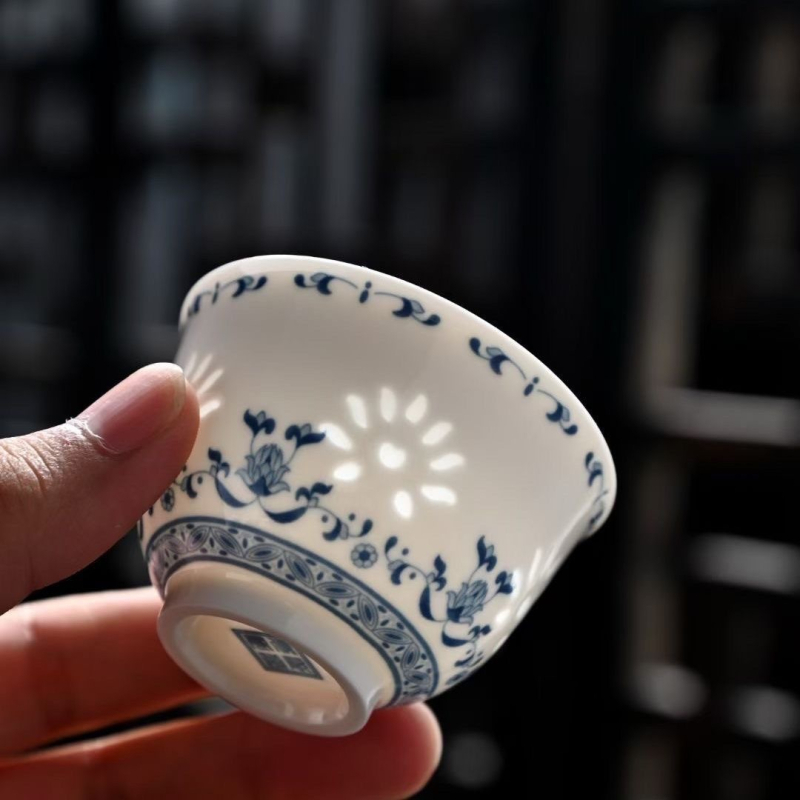 Set de ceai din porțelan albastru și alb, porțelan de înaltă calitate, model sub glazură, ambalaj cadou, personalizabil, pentru 6 persoane, stil Nou Chinezesc.