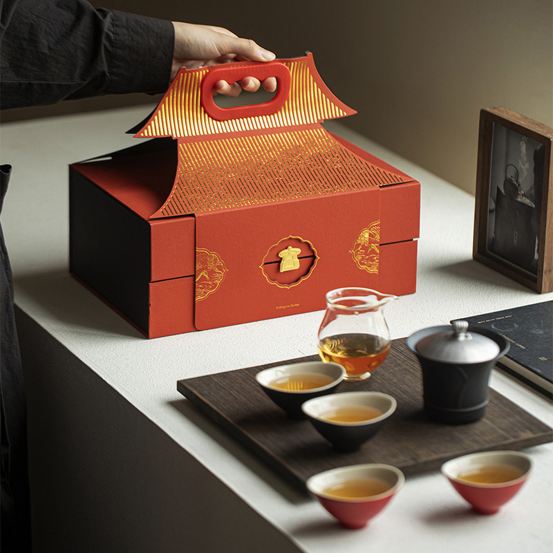 Set ceramic de ceai cu gaiwan în cutie cadou, inspirat de Orașul Interzis — set cultural și creativ pentru afaceri
