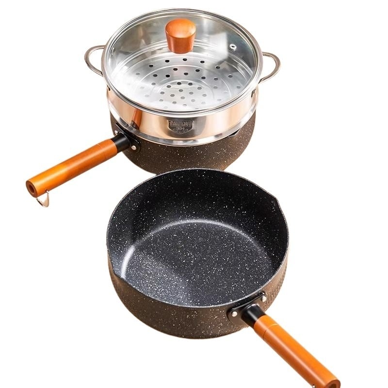 Tigaie Yukihira de inspirație japoneză, antiaderentă pentru o singură persoană, mic vas pentru uz casnic, potrivită pentru gătit instant noodles, supă și lapte fierbinte, cu piatră Maifan