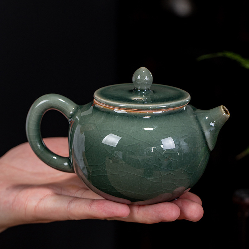 Set ceai ceramic pentru 6 persoane, ceainic cu glazură Ru, în cutie cadou