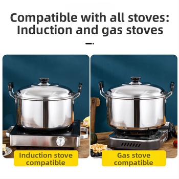 Oală de supă din oțel inoxidabil, capacitate mare, cu două mâneri, capac din sticlă, potrivită pentru plite cu inducție și gaz