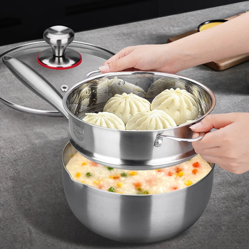 Oală pentru lapte din oțel inoxidabil cu trei straturi, stil coreean, cu insert de abur, diametru 20 cm, antiaderentă, oală de supă pentru uz casnic, compatibilă cu toate plitele