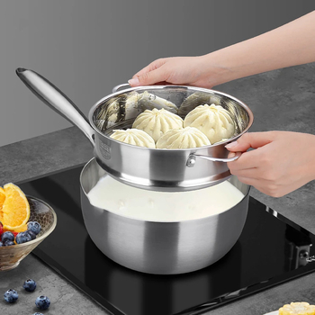 Oală pentru lapte din oțel inoxidabil cu trei straturi, stil coreean, cu insert de abur, diametru 20 cm, antiaderentă, oală de supă pentru uz casnic, compatibilă cu toate plitele