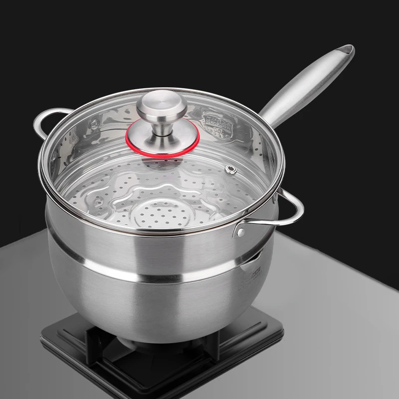 Oală pentru lapte din oțel inoxidabil cu trei straturi, stil coreean, cu insert de abur, diametru 20 cm, antiaderentă, oală de supă pentru uz casnic, compatibilă cu toate plitele