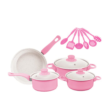 Set de vase antiaderente, 13 piese: oală pentru supă, oală pentru lapte, tigaie și vase din piatră Maifan