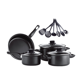 Set de vase antiaderente, 13 piese: oală pentru supă, oală pentru lapte, tigaie și vase din piatră Maifan