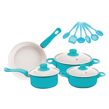 Set de vase antiaderente, 13 piese: oală pentru supă, oală pentru lapte, tigaie și vase din piatră Maifan