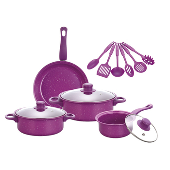 Set de vase antiaderente, 13 piese: oală pentru supă, oală pentru lapte, tigaie și vase din piatră Maifan