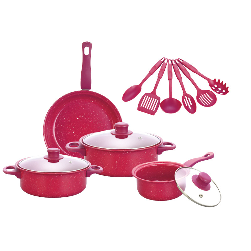 Set de vase antiaderente, 13 piese: oală pentru supă, oală pentru lapte, tigaie și vase din piatră Maifan