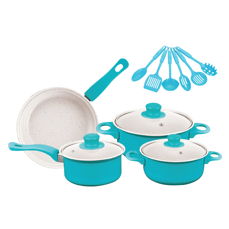 Set de vase antiaderente, 13 piese: oală pentru supă, oală pentru lapte, tigaie și vase din piatră Maifan