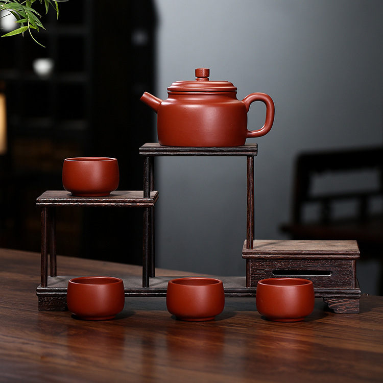 Set de ceai Yixing din lut mov, lucrat manual, cu patru căni, lut Dahongpao