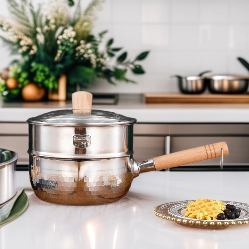 Vas Yukihira din oțel inoxidabil 304, fără strat, antiaderent, pentru tăiței, hot pot, lapte și mâncare pentru bebeluși