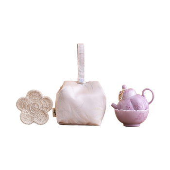 Set ceai ceramic pictat manual, roz Sakura, sub glazură: o oală de ceai și o ceașcă, set de călătorie portabil cu husă din pânză