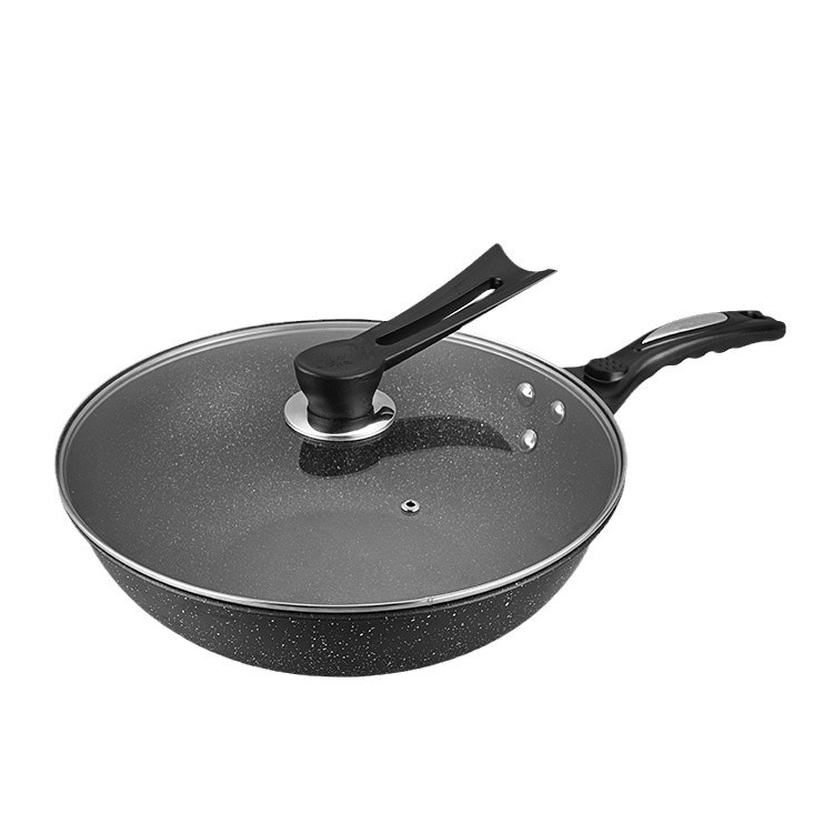 Wok coreean antiaderent cu piatră Maifan, multifuncțional, bază plată pentru plite cu inducție