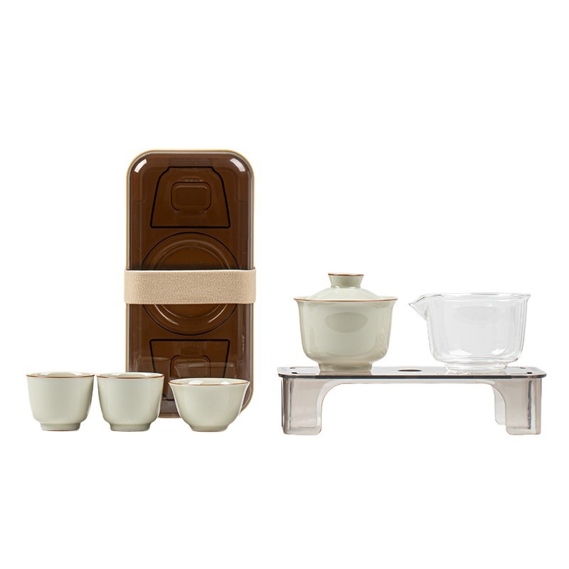 Moji set portabil de ceai pentru birou din ceramică, în stil Kung Fu – bol cu capac și ceașcă, set complet pentru călătorii