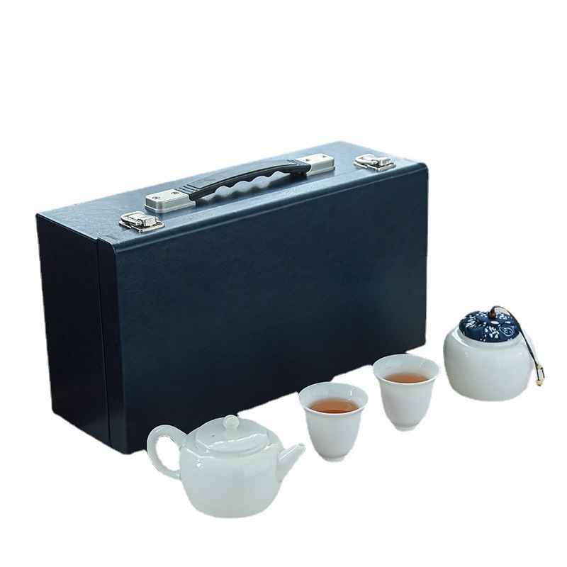 Set Gongfu de ceai din porțelan alb, o ceainică și două cești, imprimare logo, cutie cadou