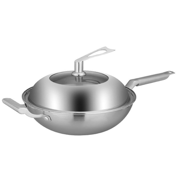 Wok din oțel inoxidabil 304, fără strat, cu fund plat, pentru plite cu inducție, utilizare casnică