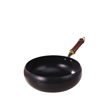 Wok din fontă pentru uz casnic, lucrat manual, fără strat, diametru 28 cm