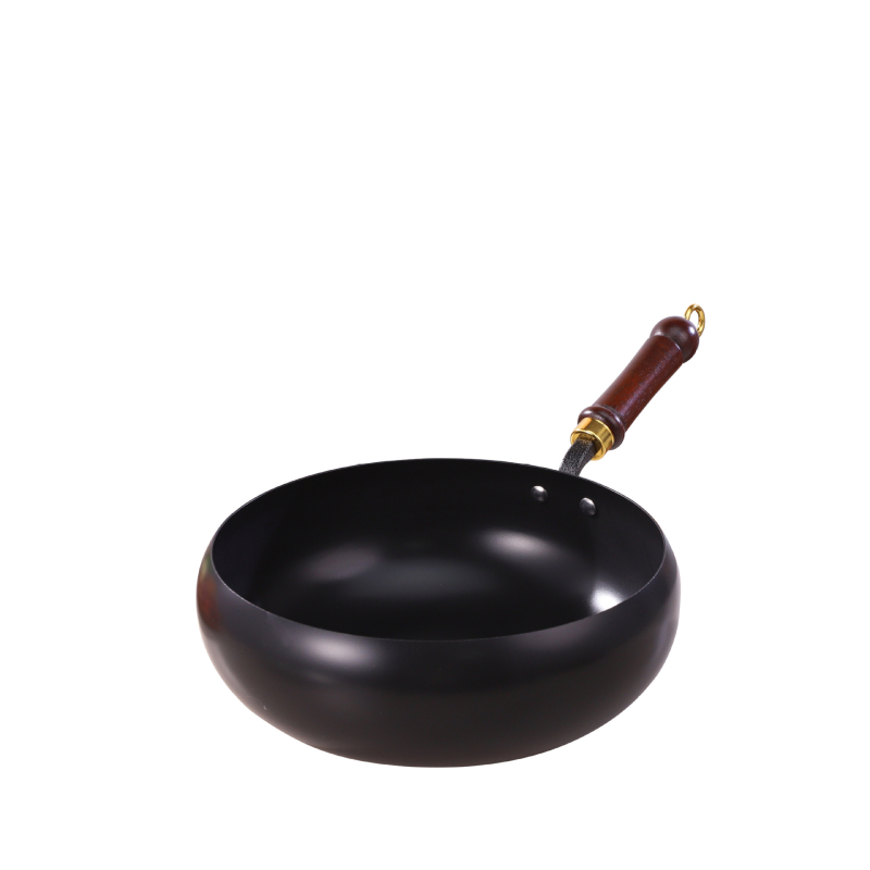 Wok din fontă pentru uz casnic, lucrat manual, fără strat, diametru 28 cm