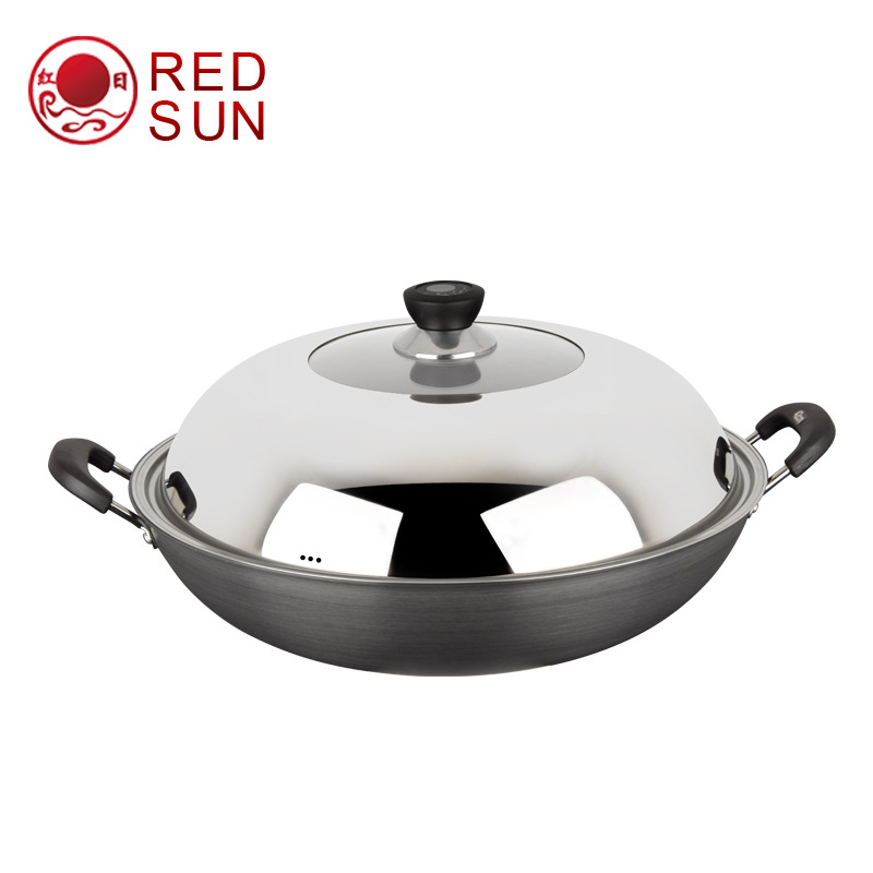 Red Sun wok din aliaj mangan-titaniu cu anodizare tare, fund dublu, antiaderent
