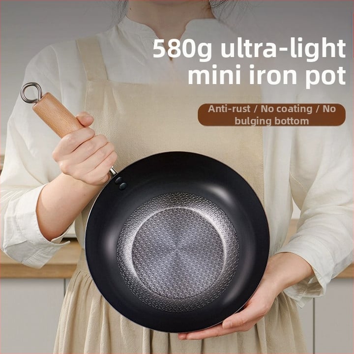 Wok mini pentru o persoană, din oțel inoxidabil, cu fund plat, fără strat de acoperire, capac din sticlă