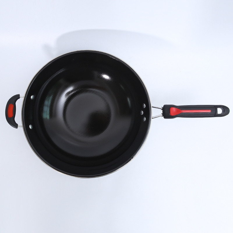 Tigaie emailată antiaderentă, 34 cm, potrivită pentru aragaz cu gaz și plită cu inducție, cu capac de sticlă, personalizare disponibilă