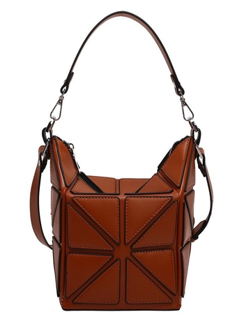 Braon PU kožna torbica za žene s geometrijskim patchworkom, kvadratnog oblika, remenom preko ramena i crossbody remenom