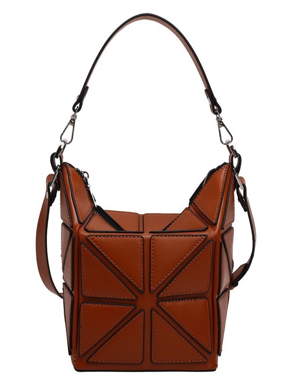 Braon PU kožna torbica za žene s geometrijskim patchworkom, kvadratnog oblika, remenom preko ramena i crossbody remenom