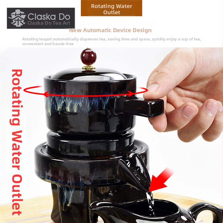 Set ceramic Jian ware pentru ceai cu glazură de cuptor, ceainic Gongfu și cești, pentru birou, cu râșniță din piatră încorporată