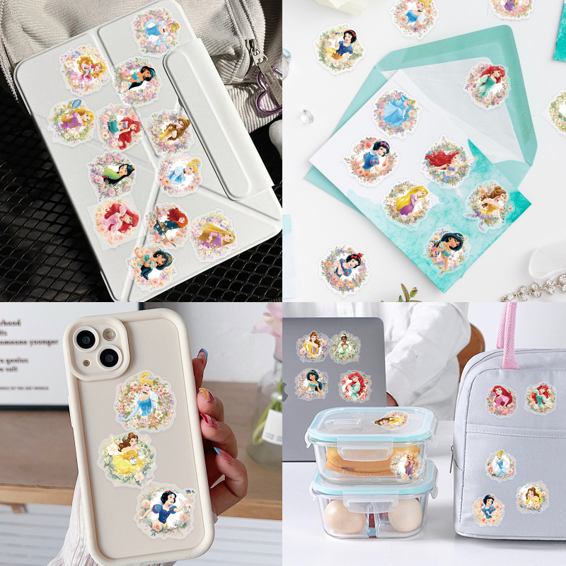 50 autocolante PET transparente cu prințesă și flori, pentru decor DIY la bagaje și sticle de apă – petrecere