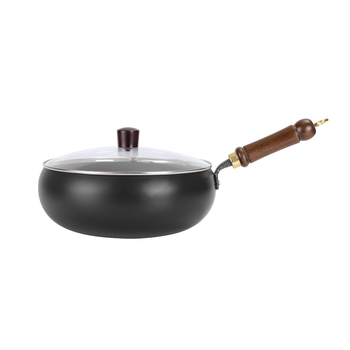 Wok din oțel, lucrat manual, cu bază lată, antiaderent, fără fum, pentru prăjit și fierbere