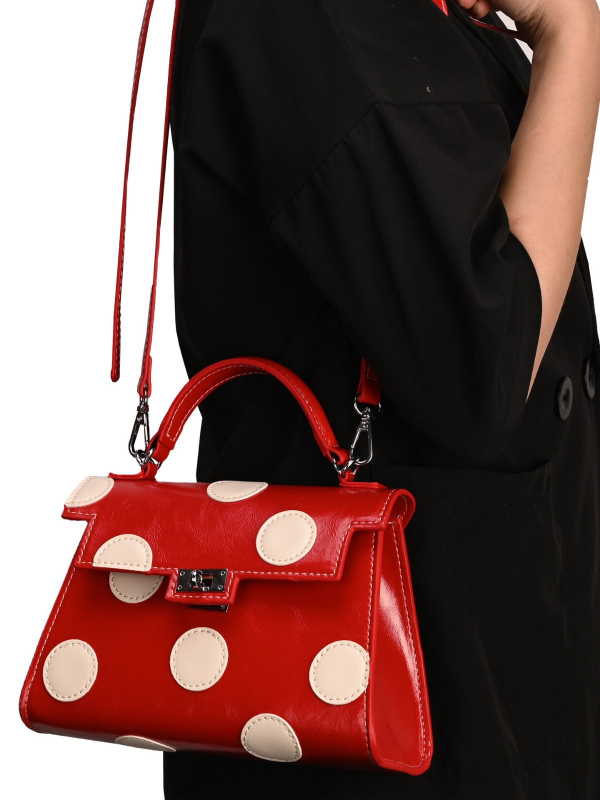 PU Kelly torba s točkastim uzorkom, francuski retro stil, mala veličina, na ramenu ili crossbody