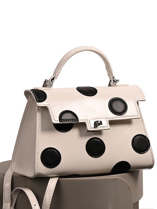PU Kelly torba s točkastim uzorkom, francuski retro stil, mala veličina, na ramenu ili crossbody