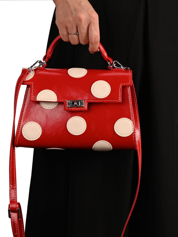 PU Kelly torba s točkastim uzorkom, francuski retro stil, mala veličina, na ramenu ili crossbody