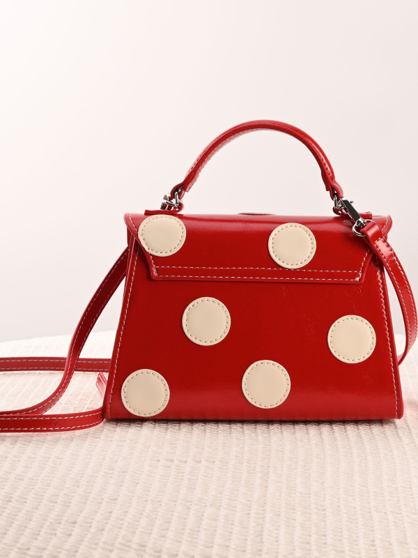 PU Kelly torba s točkastim uzorkom, francuski retro stil, mala veličina, na ramenu ili crossbody