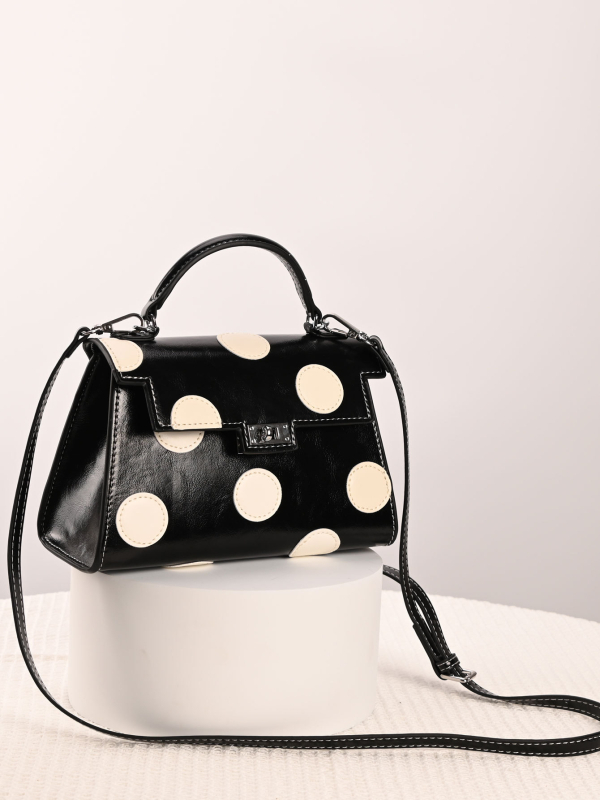PU Kelly torba s točkastim uzorkom, francuski retro stil, mala veličina, na ramenu ili crossbody