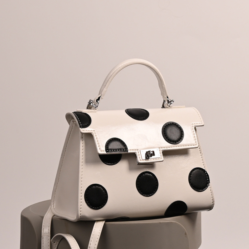PU Kelly torba s točkastim uzorkom, francuski retro stil, mala veličina, na ramenu ili crossbody