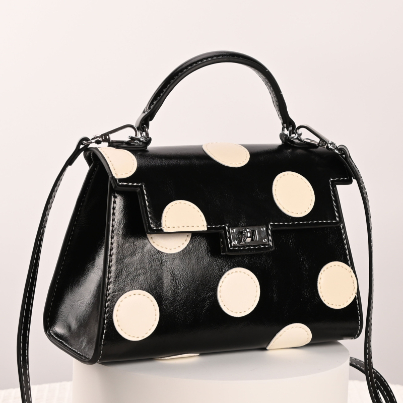 PU Kelly torba s točkastim uzorkom, francuski retro stil, mala veličina, na ramenu ili crossbody