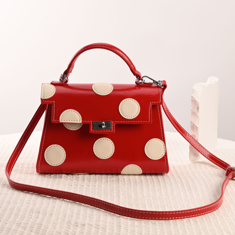PU Kelly torba s točkastim uzorkom, francuski retro stil, mala veličina, na ramenu ili crossbody