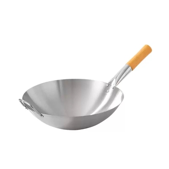 Wok din oțel inoxidabil cu mâner din lemn, bază rotundă, pentru uz în restaurante, capacitate mare, rezistent la coroziune
